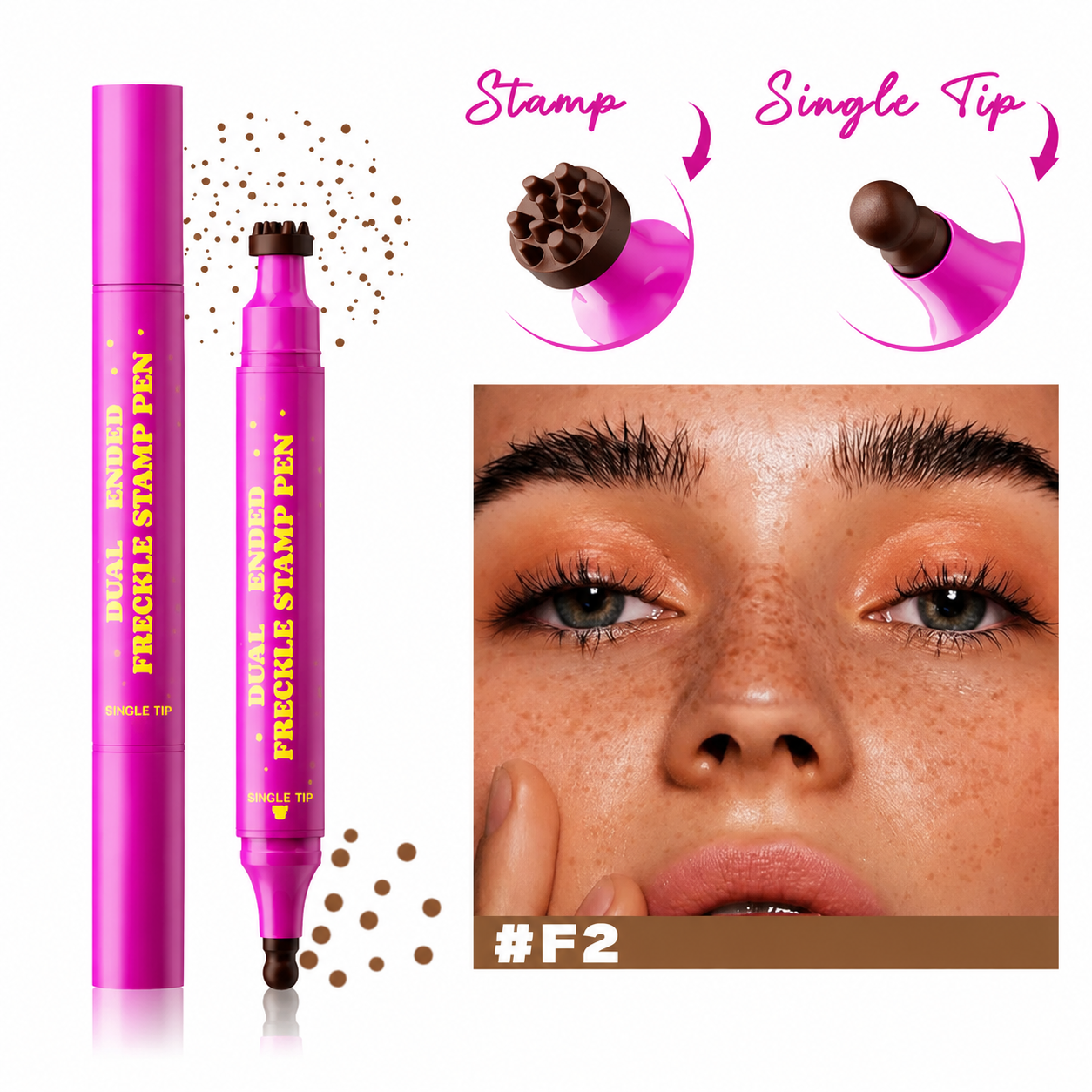 Waterproof • Sweatproof • 4 Natural Shades • Instant freckles that look real, last all day.