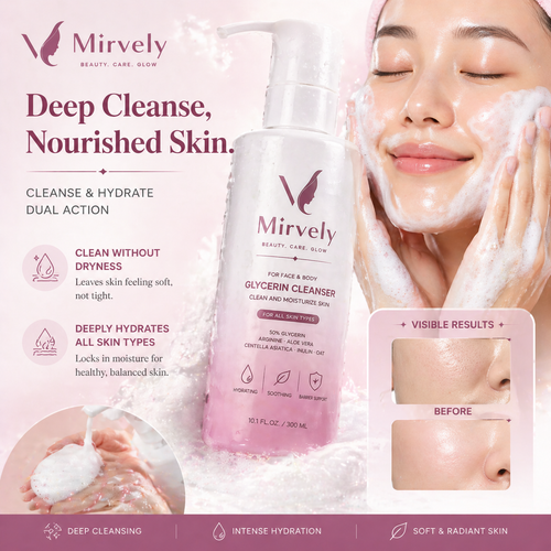 Experience 24-hour moisture, say goodbye to tightness after cleansing - Mirvely "50% Glycerin Facial Cleanser"