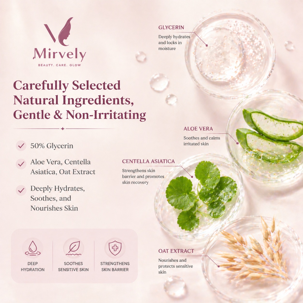 Experience 24-hour moisture, say goodbye to tightness after cleansing - Mirvely "50% Glycerin Facial Cleanser"