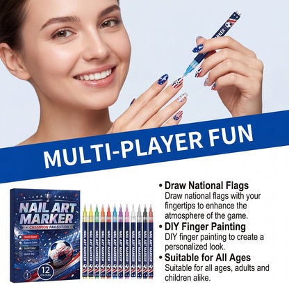 12 vibrant fan-edition nail art pens. Fast-drying — no UV lamp needed.