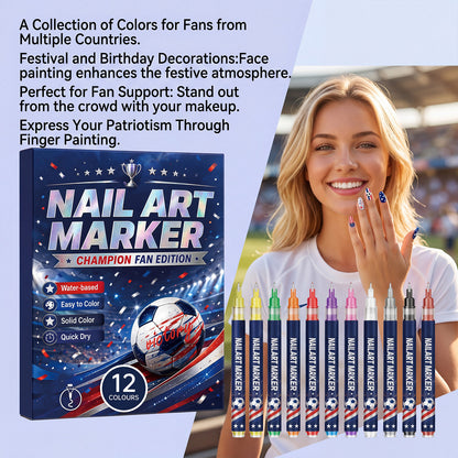 12 vibrant fan-edition nail art pens. Fast-drying — no UV lamp needed.
