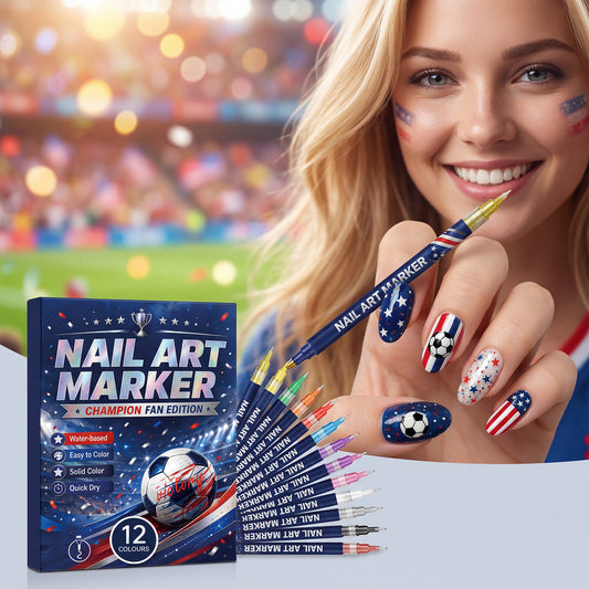 12 vibrant fan-edition nail art pens. Fast-drying — no UV lamp needed.