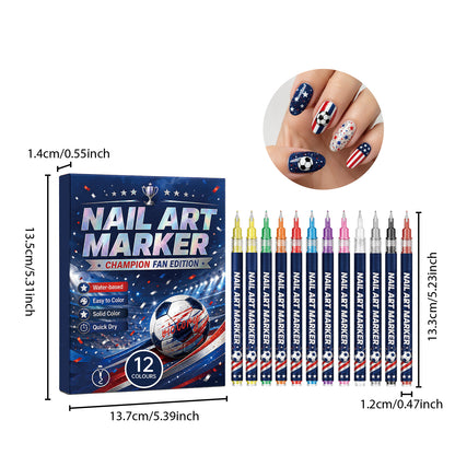 12 vibrant fan-edition nail art pens. Fast-drying — no UV lamp needed.