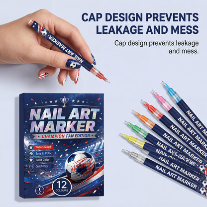 12 vibrant fan-edition nail art pens. Fast-drying — no UV lamp needed.
