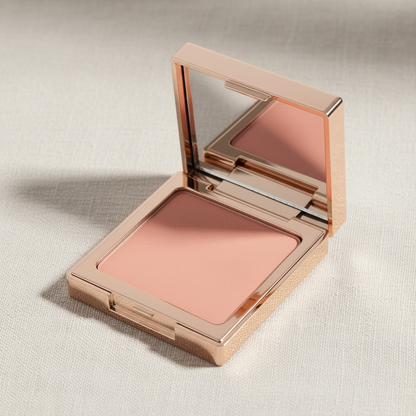Rose gold compact open – 45 degree side angle lifestyle view