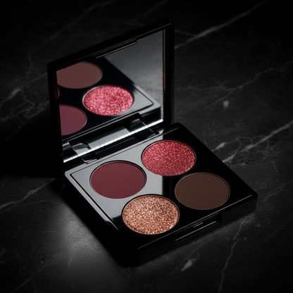 Variant 3 – Crimson Dusk edition matte black quad palette open on dark marble