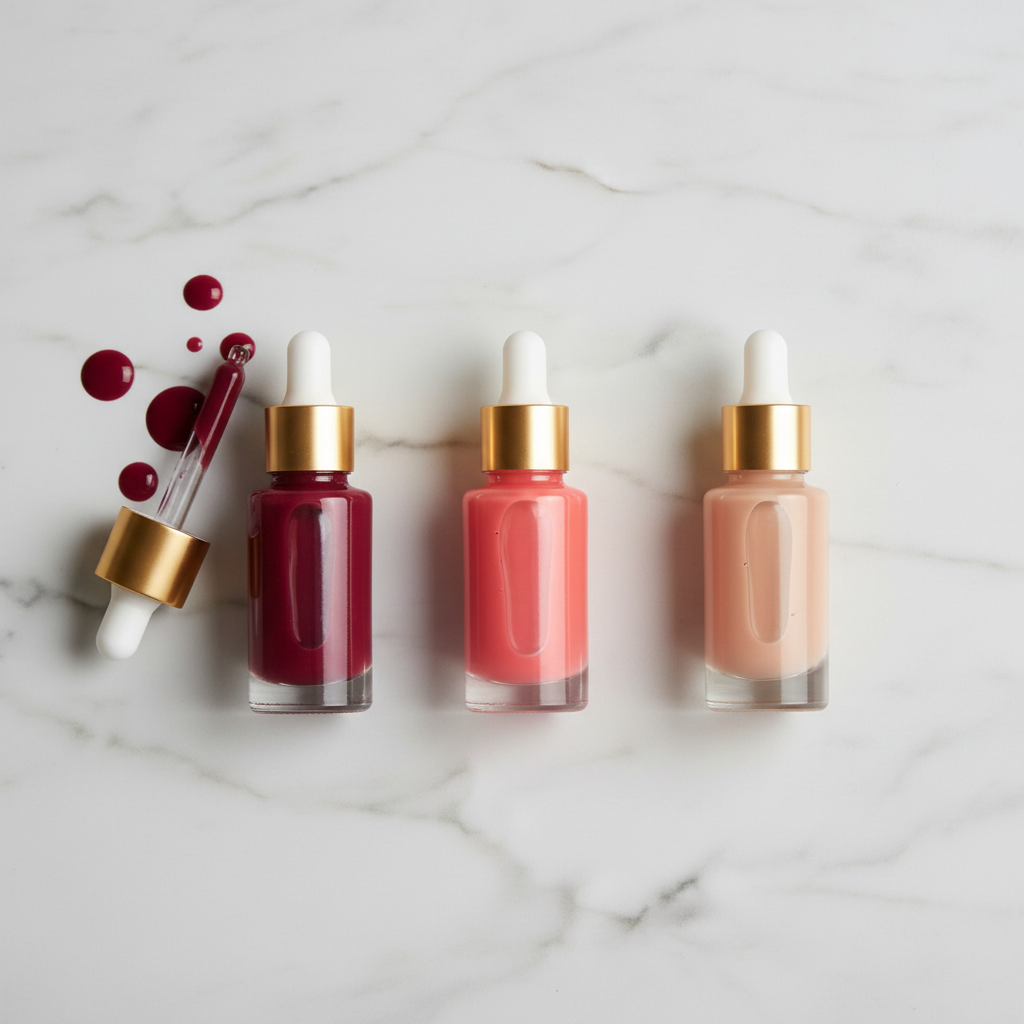 All three liquid blush bottles flat lay top view