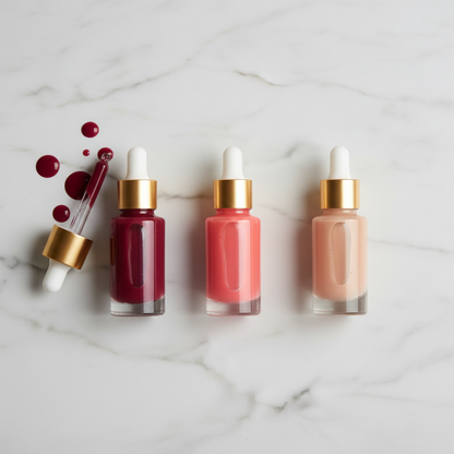 All three liquid blush bottles flat lay top view